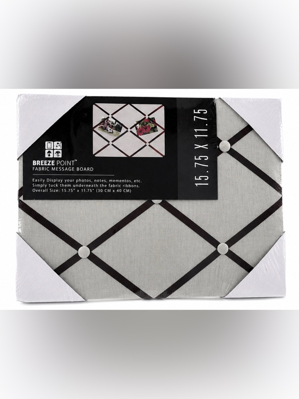 Breeze Point Fabric Message Board Memo Board Photo Display 15.75” x 11.75” Black